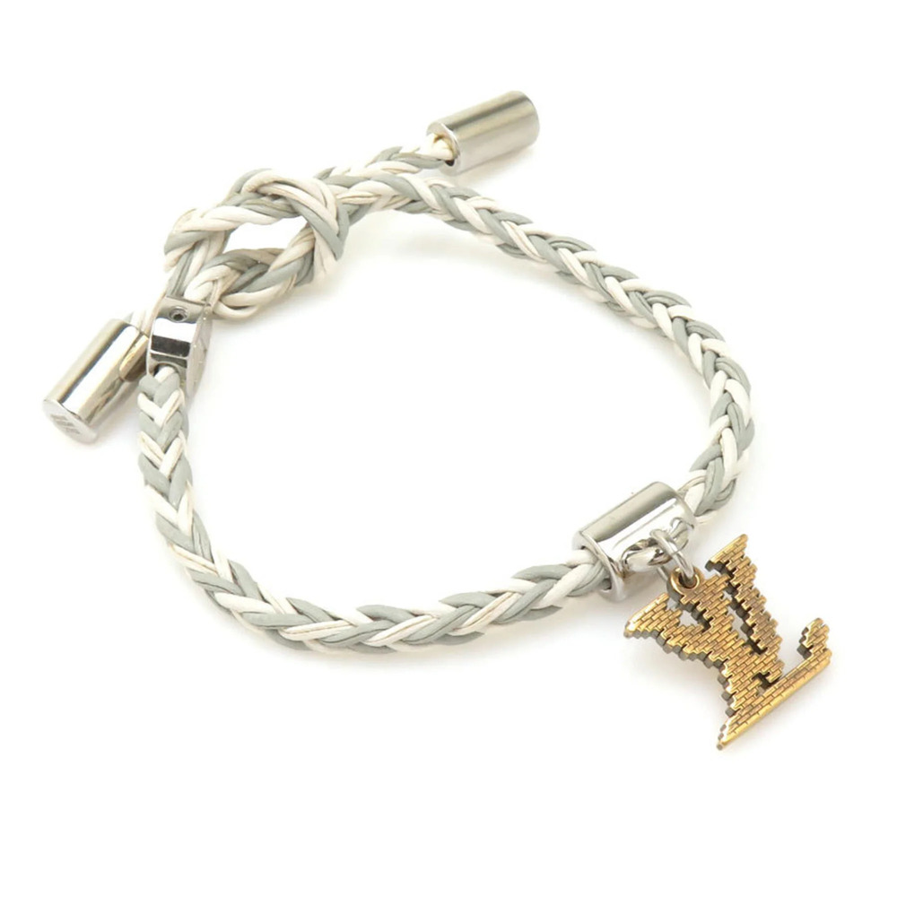 LOUIS VUITTON Silver Leather Charm Bracelet